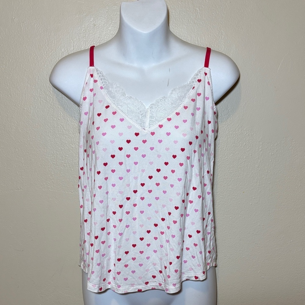 P.J. Salvage White Cami with Pink & Red Heart Print